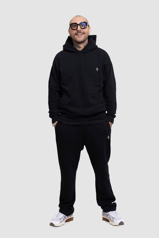 TUTA NERA OVERSIZE LOGO IN COTONE ORGANICO